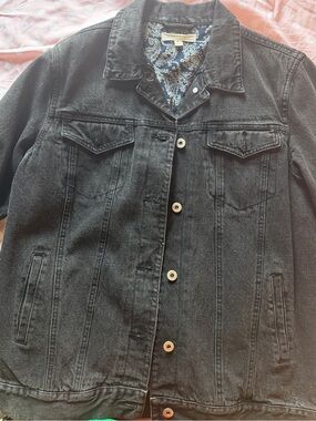 Honey Punch Black Denim Jacket with Patterned Lining